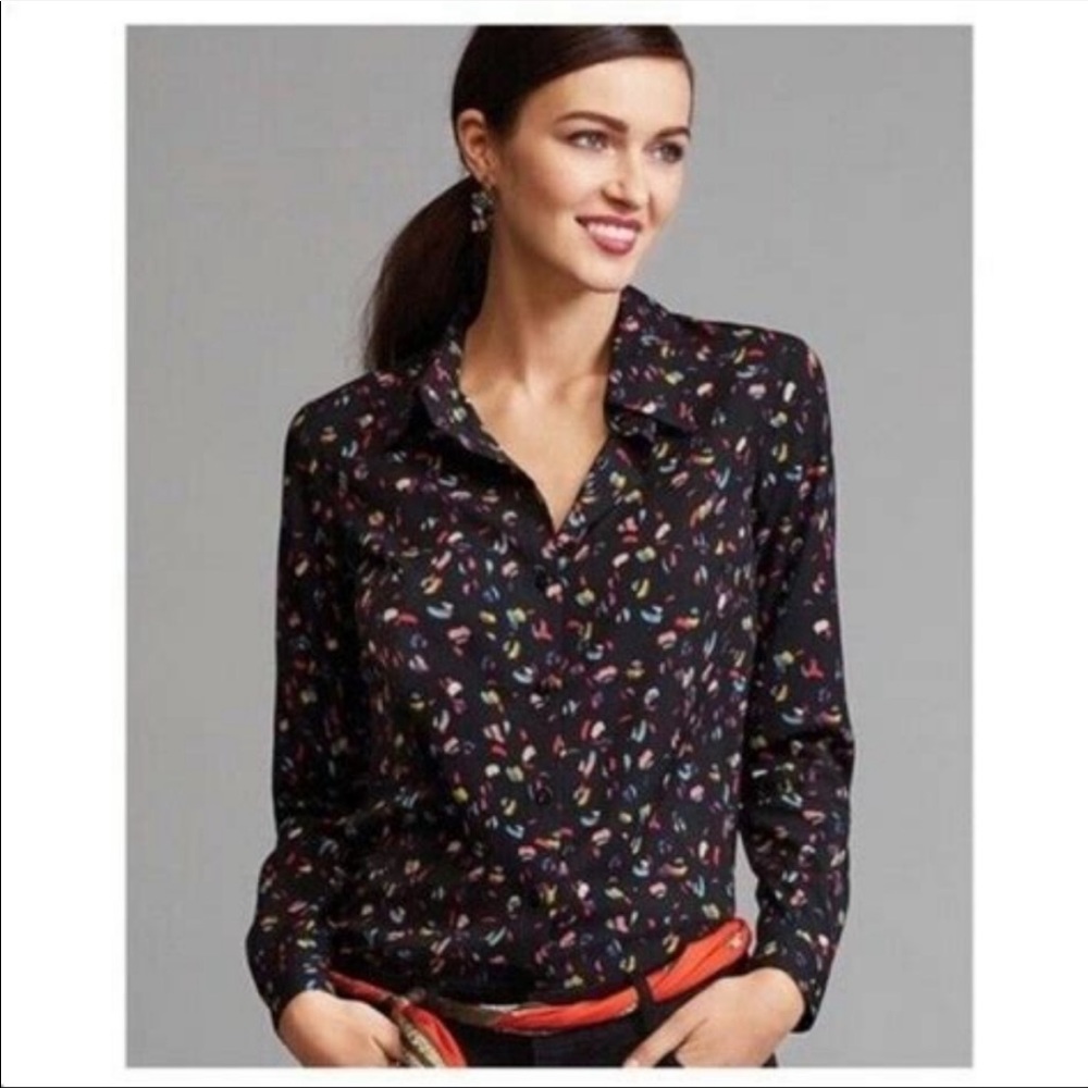 Cabi  #3423‎ Black Colorful FERRIS Long Sleeve Button Up BLOUSE Medium
